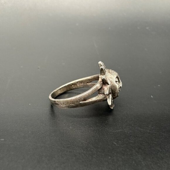 Vintage Sterling Silver 925 Ring Happy Sun Face Kitschy Jewelry Size 7.25 - Picture 4 of 8